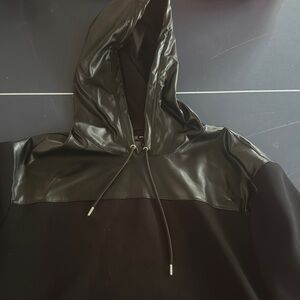 INC International Concepts Black Hoodie with Leather Accents